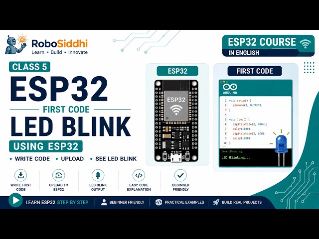 Class 5 | ESP32 First Code – LED Blink Using ESP32 | ESP32 Course in English