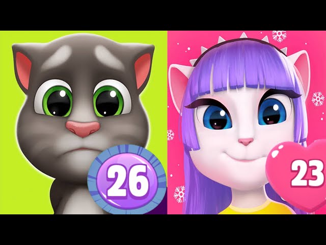My Talking Tom 2 Level up 26 Vs My Talking Angela Level up 23