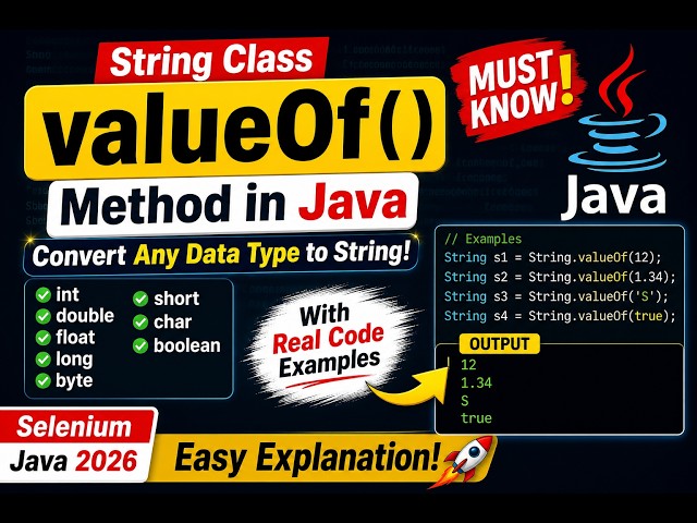 372. valueOf() pre-defined method of String class in Java (Selenium Java 2026)