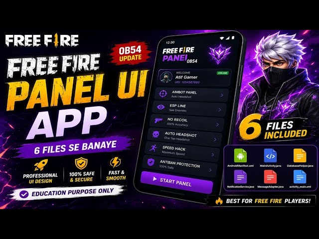 Free Fire Panel UI App | 6 Files Android Project | HTML/Java UI Design Tutorial