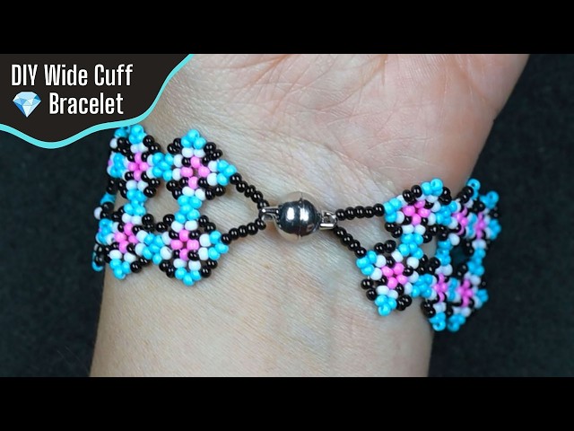 Wide Cuff Seed Bead Bracelet 💎 Easy Diamond Pattern Tutorial