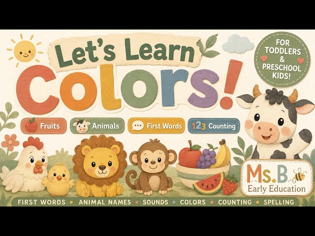Learn Colors, counting, fruits and animals for kids | First words and vocabulary | ESL learning 
