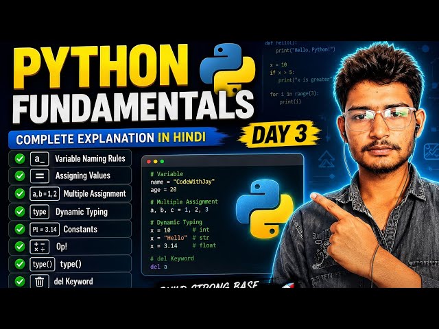 Python Variables Explained in Hindi | Variables in Python for Beginners | Day 3 Python Tutorial