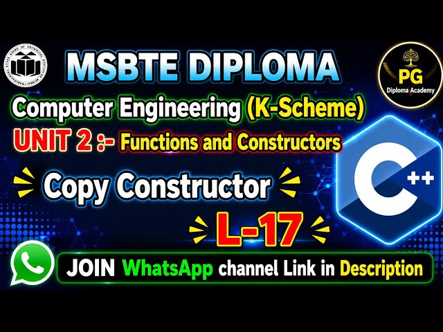 OOP Using C++ Unit 2 Lecture 17 Copy Constructor in C++ Syntax, Program & Examples MSBTE K Scheme
