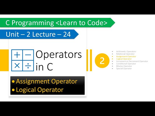 Unit-2 Lecture-24: Operators in C: Assignment Operator and Logical Operator