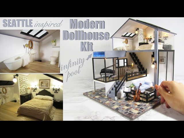 DIY Miniature Seattle Dollhouse Kit (with pool and lights!)