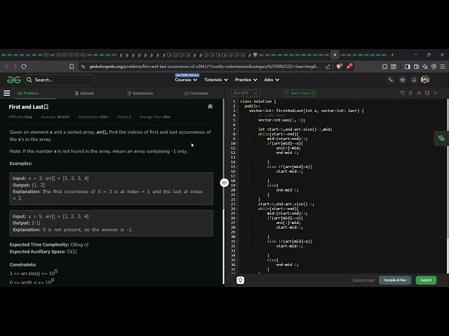 First and Last | GeeksforGeeks GFG Solution in C++ | Binary Search | DSA