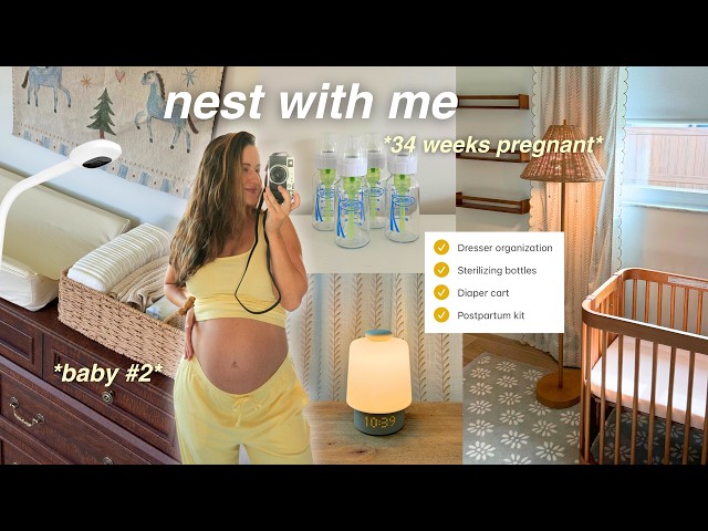 NEST WITH ME FOR BABY #2 🐣 nursery dresser organization, sterilizing bottles, bedside diaper cart!