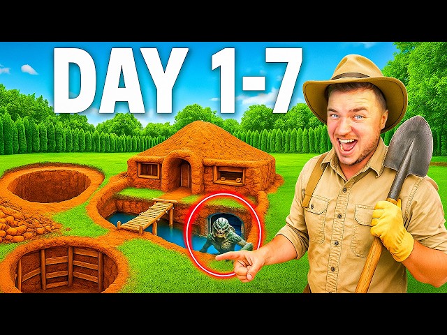 7 DAYS Building a GIANT MUD FORT… Full SURVIVAL Pond MONSTER MOVIE!