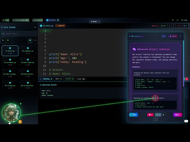 Learn Python V002  - 01 Basic -  01 Hello | Hacker IDE