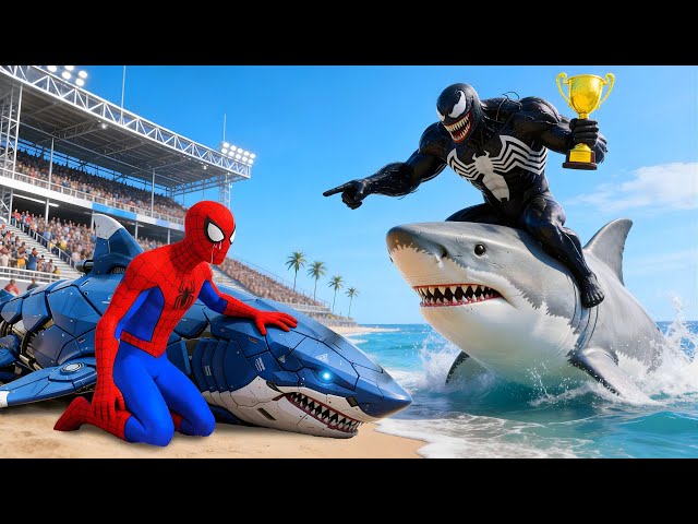 🦈🕷️ SPIDERMAN Wins The Magic Giant MEGALODON Shark Racing Championship – Epic Racing Challenge