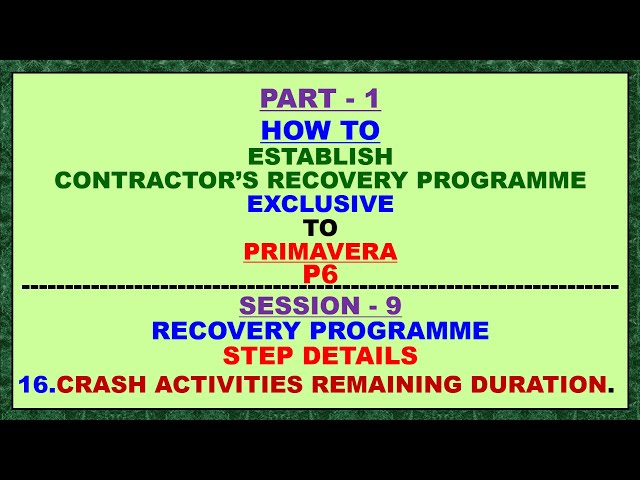 REA P01 M1 S09 - HOW TO DEVELOP CONTRACTOR'S RECOVERY PROGRAMME EXCLUSIVE TO PRIMAVERA P6 (STEP 16).