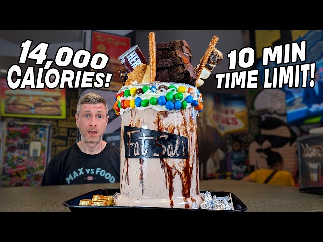 10 MINUTES TO COMPLETE THE WORLD'S BIGGEST MILKSHAKE 14,000 CALORIE 14lb "BIG FAT FAT" CHALLENGE!