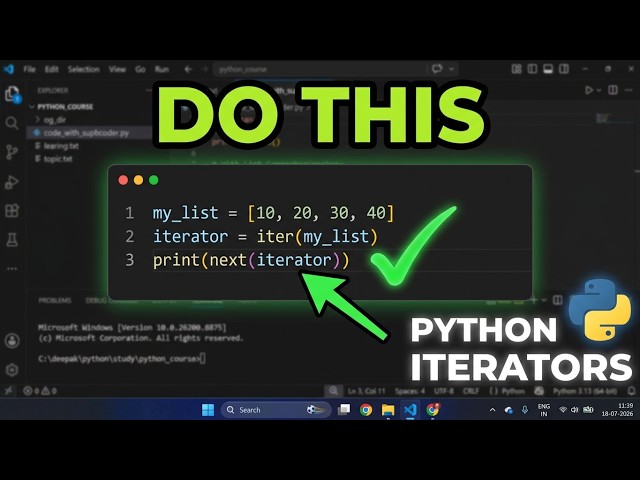 Python Iterators Explained in One Video Iterator vs Iterable |Complete Beginner to Advanced Tutorial