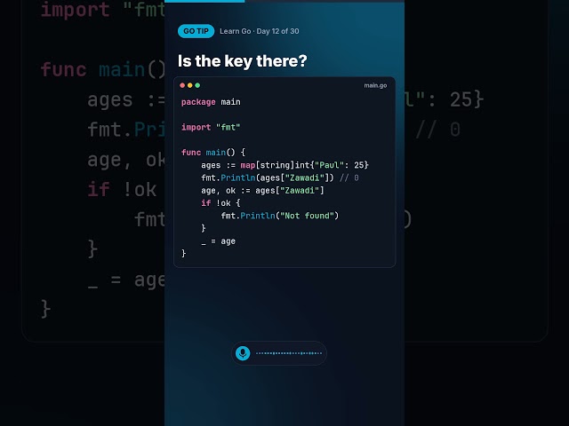 Go tip: Does this map key exist? #shorts