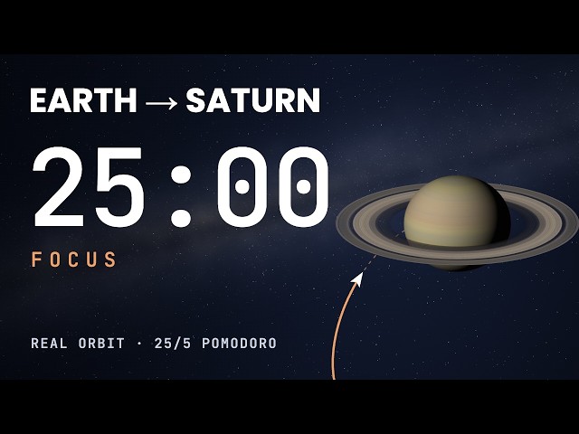 25/5 Pomodoro · Fly Earth → Saturn on a Real Orbit | 30-Minute Space Study With Me · FF-006