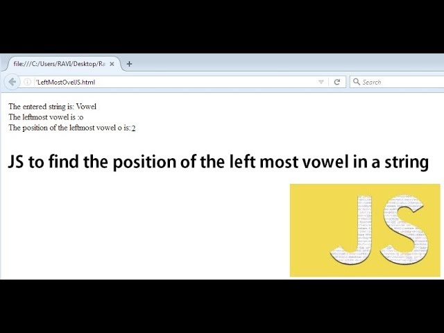 JavaScript to find the position of the left most vowel in a string