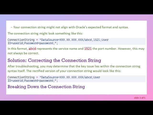 Understand the Connection String Syntax for Connecting to an Oracle Database in C#
