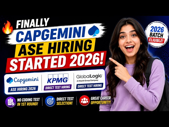 🔥Finally Capgemini ASE Hiring Started 2026 | KPMG, Global Logic | Direct Test Hiring 2026