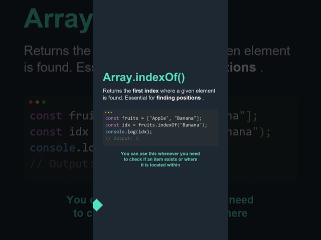 💡 Array.indexOf() | JS Tips for Developers #Shorts