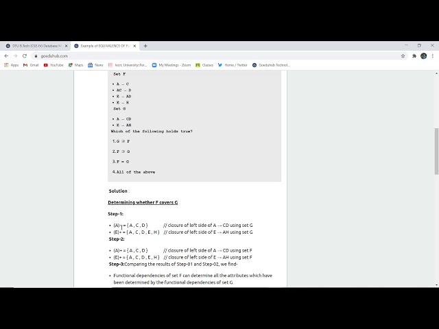 Example of Equivalence of Functional Dependency in DBMS