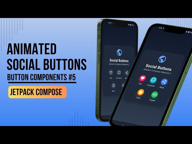 Social Action Buttons UI in Jetpack Compose | Button Components #5 | Like, Comment, Share & Save.