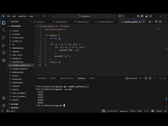 Example 2: Number pattern using C program
