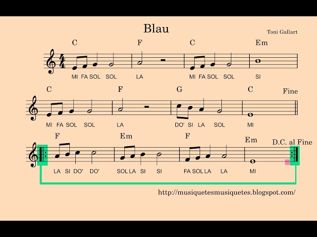 Vídeo-partitura. «Blau». SÍ melodia. Flauta, violí, ukelele, piano... instruments en Do.
