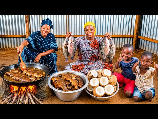 🌟 African Village Cooking | Creamy Coconut Fish Curry with Spicy Cabbage Recipe 