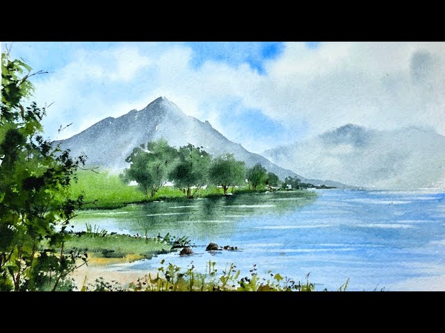 A Peaceful Mountain Lake in Watercolor | Easy Landscape Tutorial
