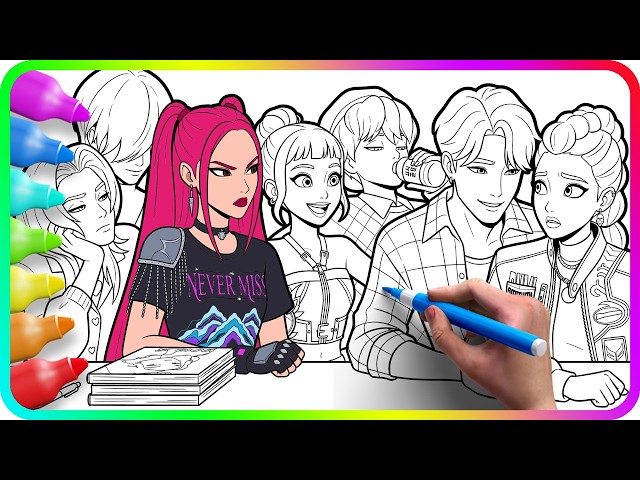 KPop Demon Hunters FanArt Coloring Process - Huntrix and Saja / Satisfying Coloring Kpop characters