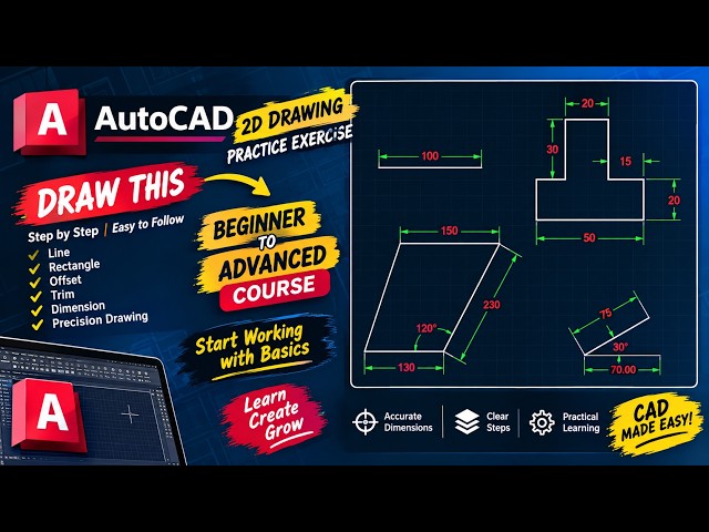 AutoCAD 2D Drawing Practice Exercise | Beginner to Advanced | Step-by-Step AutoCAD Tutorial