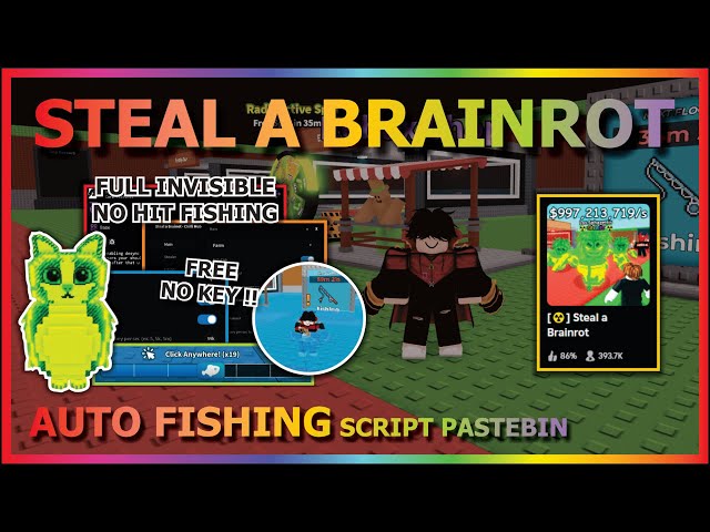 STEAL A BRAINROT Script Pastebin 2025 AUTO FISHING, NO HIT, INVISIBLE, LOCK BASE, SPEED (NO KEY) ☢️
