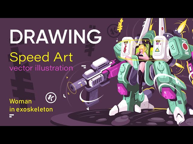 Woman in an exoskeleton - Speed Art Drawing vector illustration