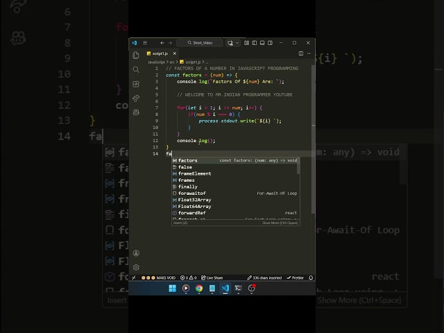 factors of a number in javascript | day - 127 #shorts #viral #trending #youtubeshorts #javascript