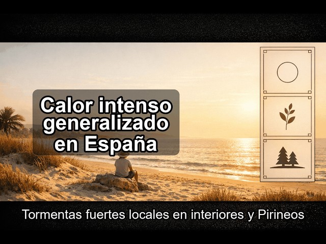 🔥 Calor intenso y tormentas localmente fuertes en el interior y el NE de España
