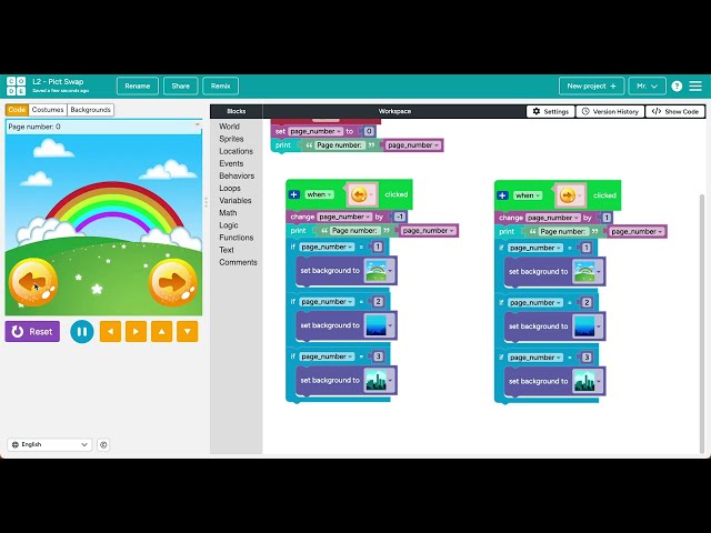 Code.org Sprite Lab - Lesson 2 - Add IF Blocks to Left Arrow Event