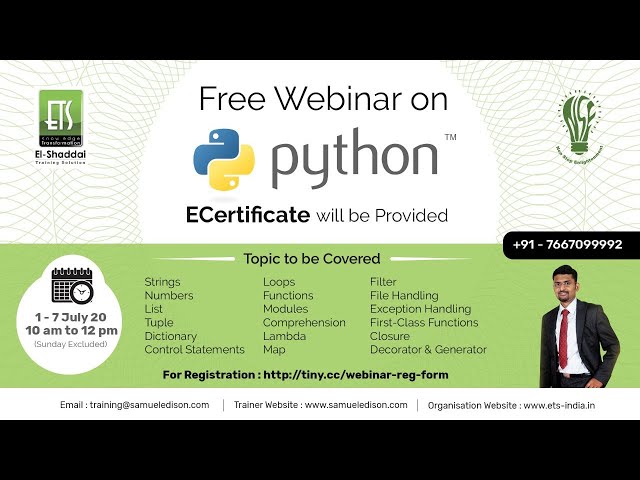 Live | Python Webinar | Python Programming for Beginners - Python Tutorial | Day 4(1/7/20 to 7/7/20)