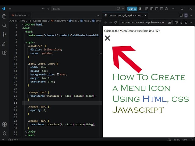 How to Create a Menu Icon using html css and javascript? #coding #htmlcss