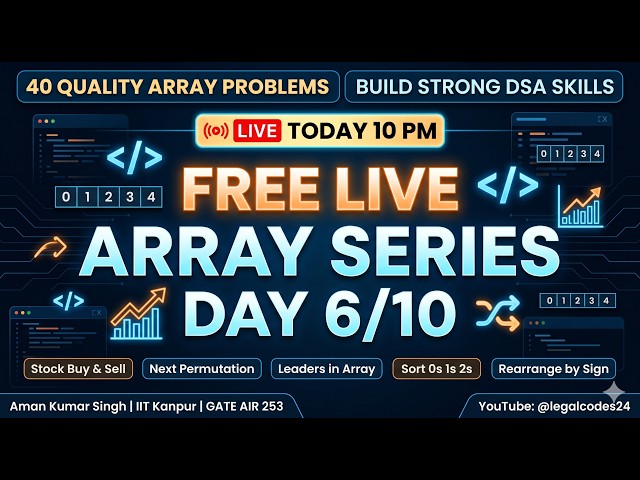 Day 6/10 Arrays Live Class | Stock Buy & Sell, Next Permutation, Leaders in Array | Free DSA Series