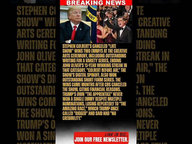 BREAKING: SWEET REVENGE! Trump glowers with rage and jealousy as his nemesis Stephen Colbert wins