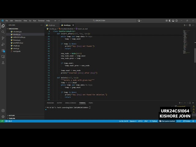 DSA : Implementation Of doubly Linked List in Python