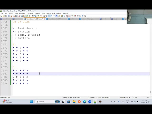 ( Java ) 14. Pattern - 1 , 8 july 2026