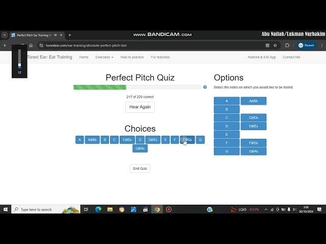 perfect pitch test for nine minutes and a half straight -o-