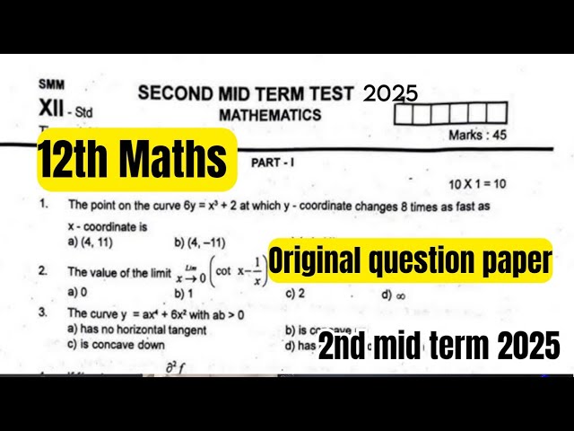 12th Maths question paper 2nd mid term 2025