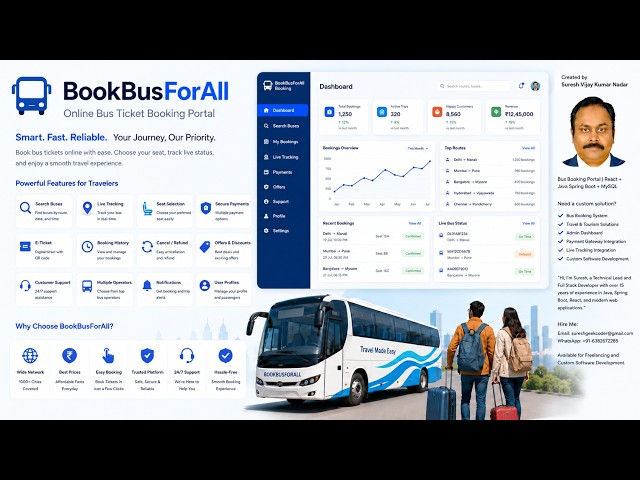 BookBusForAll | Enterprise Bus Booking Portal | React + Java Spring Boot + MySQL | Full Project Demo