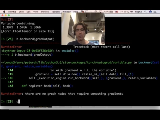 pytorch autograd1: create a Variable object, propagate forwards and backwards