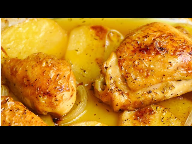 Como hacer Pollo al Horno asado con patatas y cebolla: Recetas Faciles y rapidas
