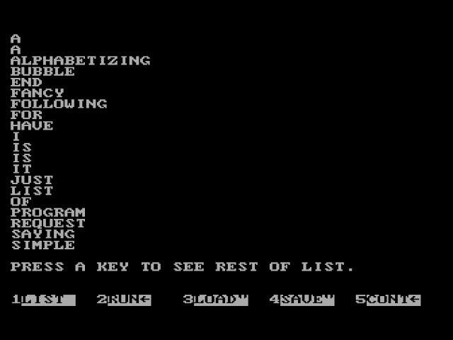 ALPHABET.BAS - GW-BASIC, bubble sort program