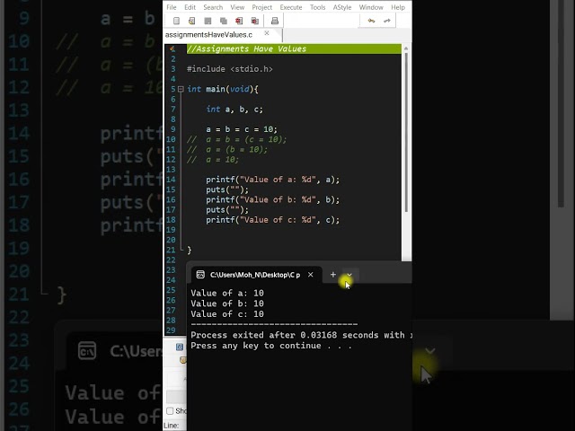Assignment Statements Return Values !! #clanguage #programming #coding